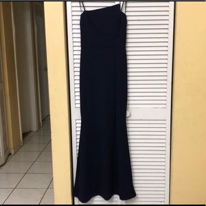 Navy Blue Strapless Formal Long  Dress